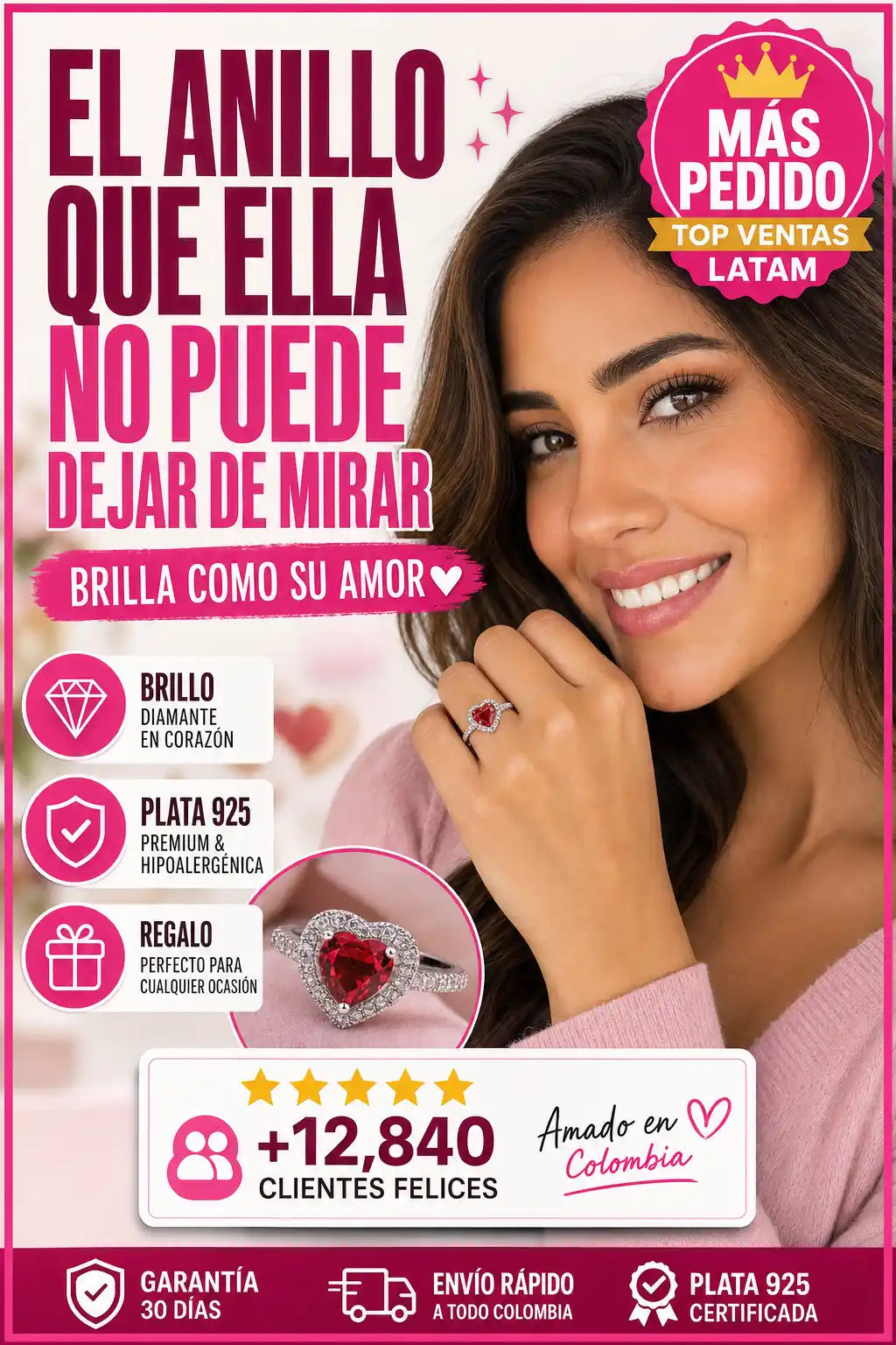 Anillo Corazón Plata 925 (Ajustable ) + Caja Regalo