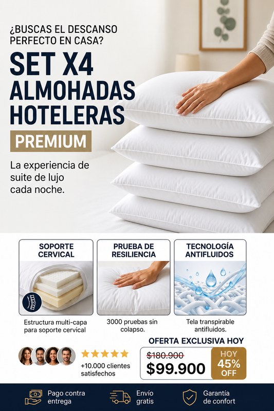 Set x4 Almohadas Hoteleras Premium La sensación de dormir en un hotel 5 estrellas
