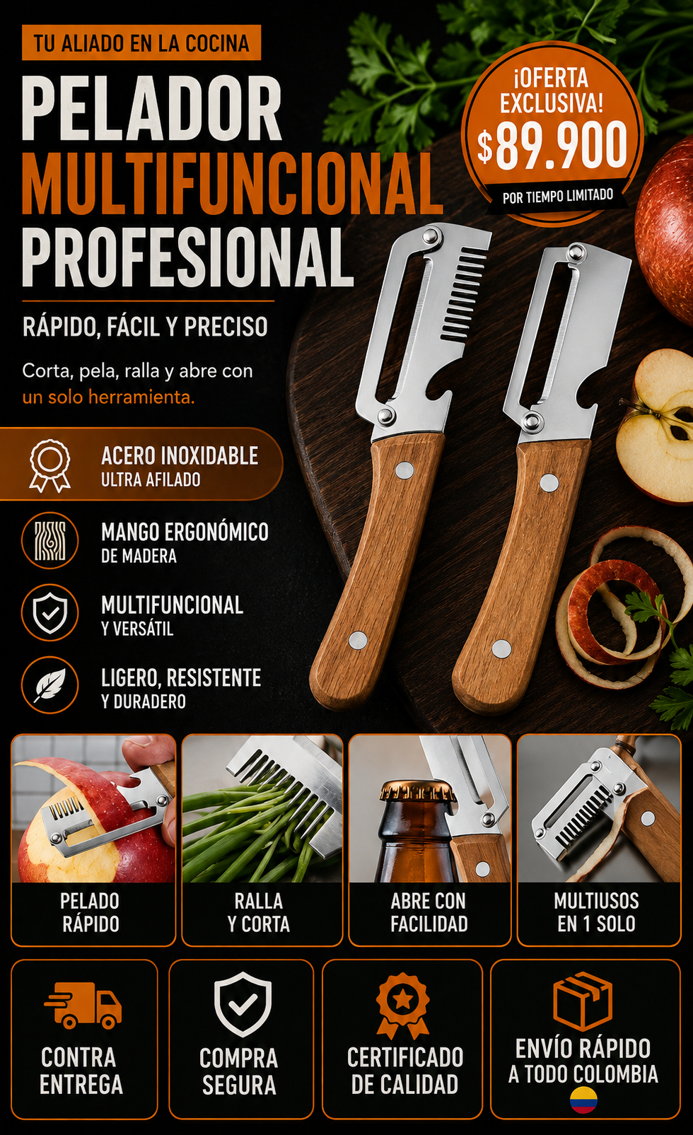 Cuchillo pelador multifuncional